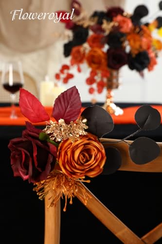 Black Artificial Flowers Set with Stems for Wedding DIY Bouquets & Decor - Orange & Black Variation