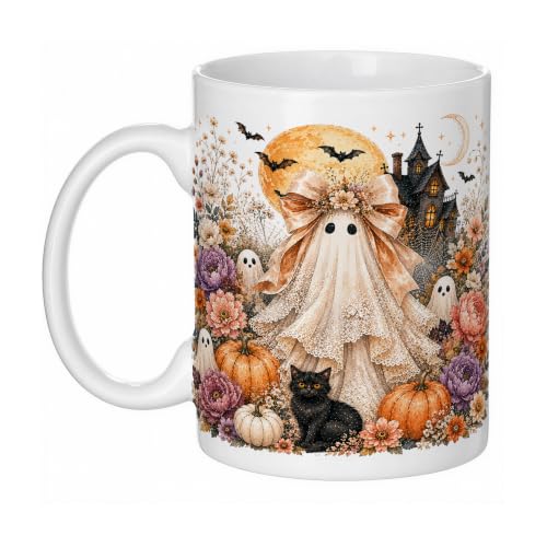 Halloween Fall Ghost Coffee Mug 11 oz Ceramic White - Ghost Design