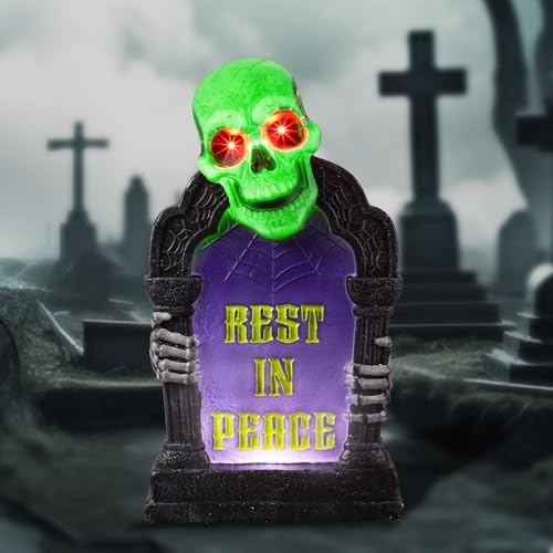 Halloween Graveyard Tombstone Decoration with Glowing Skeleton, 16.5 Inch Outdoor LED Yard Prop