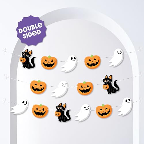Halloween Jack-O'-Lantern Garland Banner - 15 Pcs Spooky Party Decor