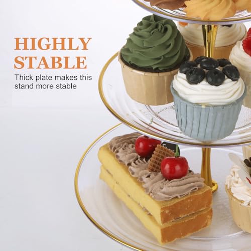 4 Pack 3-Tier Plastic Cupcake Stand Set with Gold Rim for Weddings & Parties
