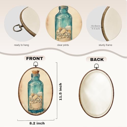 Bottle Shell Ocean Coastal Wall Art - Rustic Oval Canvas Decor, 8.3x12in - Variation of THIS listing