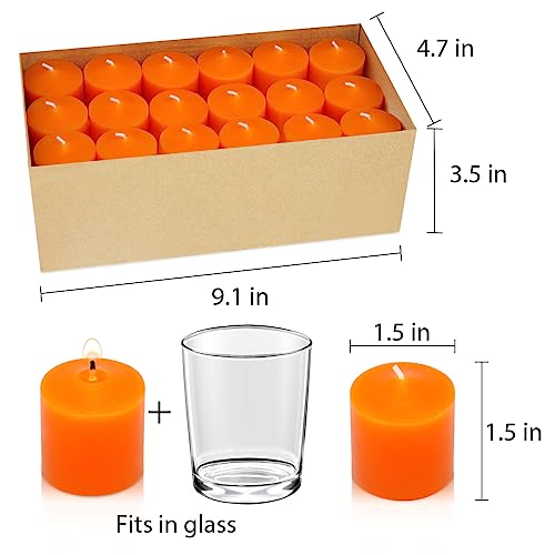 Orange Votive Candles Set of 36 - 1.5 Inch Unscented, 10 Hour Burn Time for Weddings Parties Halloween Fall and Home Decor - Variation: Orange / 1.5 Inch, 36 Pack