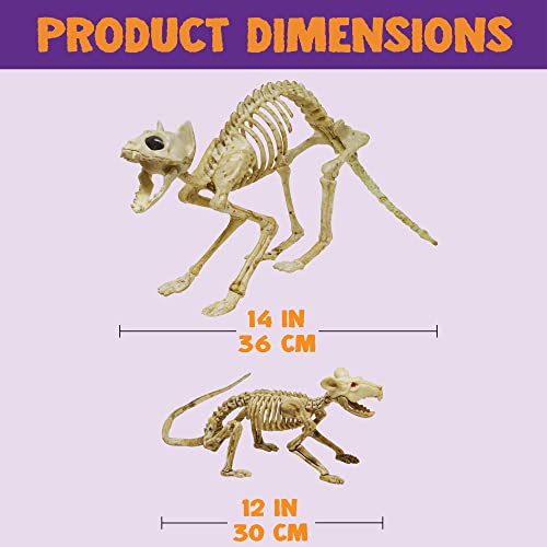 Halloween Skeleton Animal Decorations Set - Skeleton Cat and Mouse for Indoor Outdoor Parties