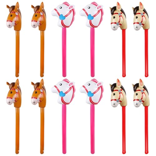 Multicolor Inflatable Stick Horse Set - 12pcs 38-inch Party Horse Props for Cowboy, Pony, Western Themes