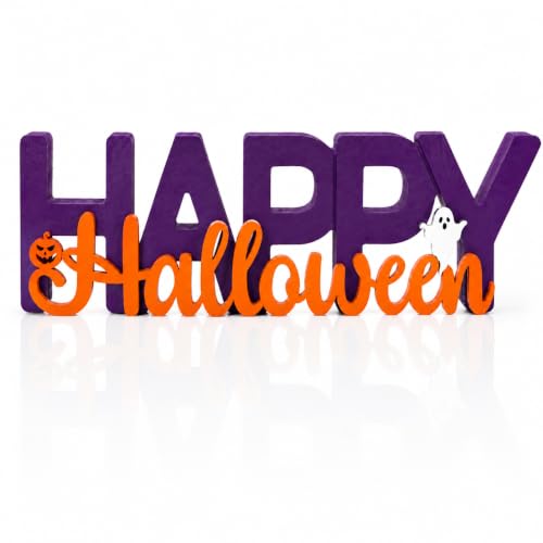 Wooden Halloween Decor Sign Ghost Pumpkin Spooky Tabletop Indoor Home Office