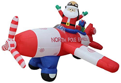 8 FT Animated Christmas Inflatable Santa in Flying Airplane Outdoor Decor