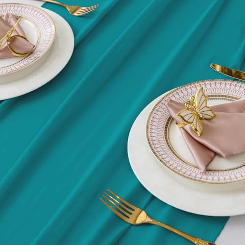 10ft Chiffon Table Runner Set of 10 - Peacock Blue Wedding & Party Decor