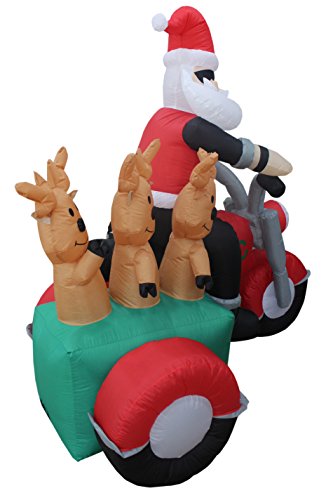 Lighted Christmas Inflatable Santa & Reindeer on Motorcycle - 5 Ft Yard Decor