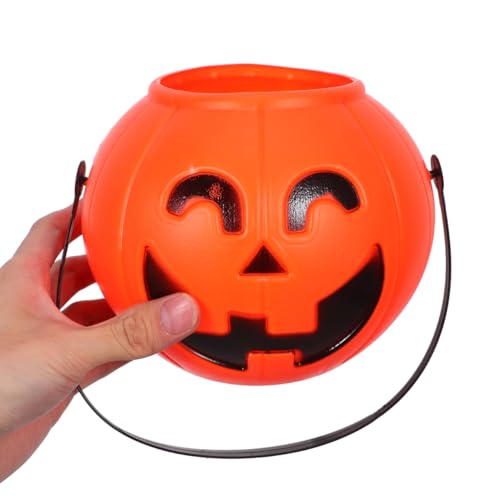 Halloween Pumpkin Trick or Treat Buckets 3 Pack - Plastic Jack O Lantern Candy Baskets with Handles