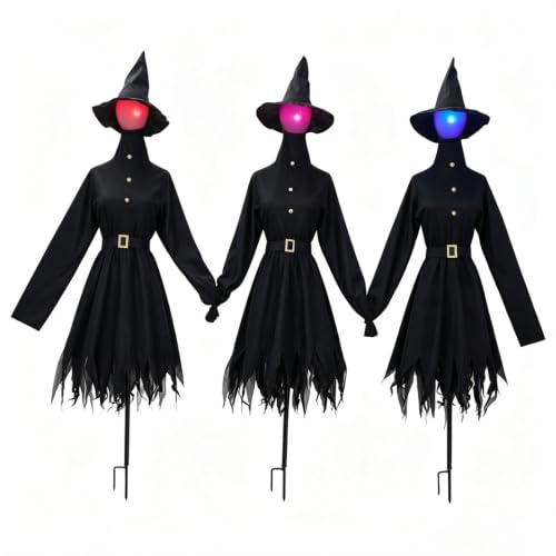 Halloween Glowing Witch Decor Set with Spooky Sound Garden Stakes - 3 Pack, 4.9 ft