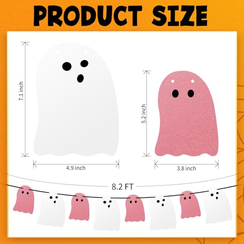 Halloween Ghost Banner Decor Set - Pink & White Hanging Ghost Garlands for Indoor Party & Home