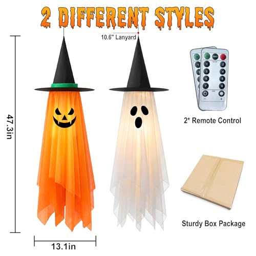Halloween Outdoor Decorations 4ft Hanging Decor with Timer & Remote Control - Orange & White 2 Pack