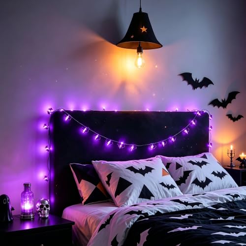 Halloween Bat LED String Lights 10ft Battery Powered Purple Decor