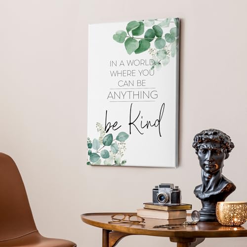 Be Kind Inspirational Framed Canvas Wall Art - Eucalyptus Botanical Motivational Decor 16x24 - Variation of Be Kind6
