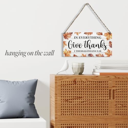 Thanksgiving Wall Art Plaque - In Everything Give Thanks Wooden Decor 12 x 6 Inch