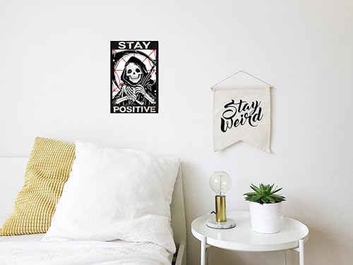 Stay Positive Skull Metal Tin Sign - Gothic Wall Decor for Home Bar & Halloween