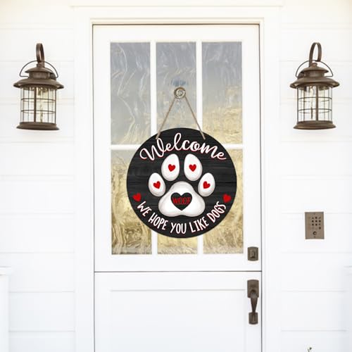 Paw Welcome Dog Front Door Sign - Farmhouse Wooden House Decor