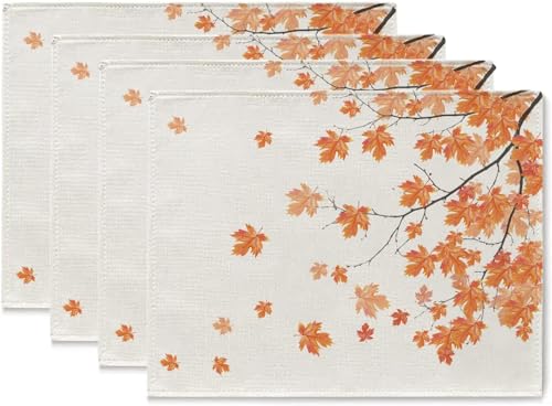 Fall Placemats Set of 4 - 12x18 Inch Autumn Maple Leaves Table Decor