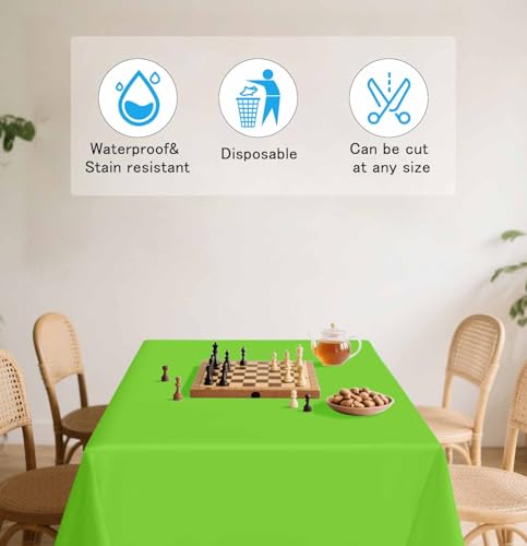 Disposable Lime Green Rectangle Tablecloth 54x108 Inches - 2 Pack, Waterproof Party Cover