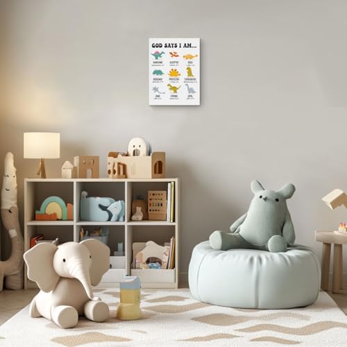 Inspirational Dinosaur Christian Canvas Wall Art - Nursery Decor, 15x11.42 Inches - Variation: Dinosaur