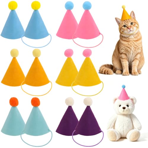 Mini Felt Party Hats for Stuffed Animals and Pets - 12 Pack, 4.3 Inch
