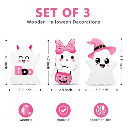 Halloween Ghost Decorations Set - 3 Pink Indoor Spooky Decor with Variation D
