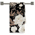 Decorative Floral Kitchen Towels Set - Black White Gold Peony 16x24 Inch
