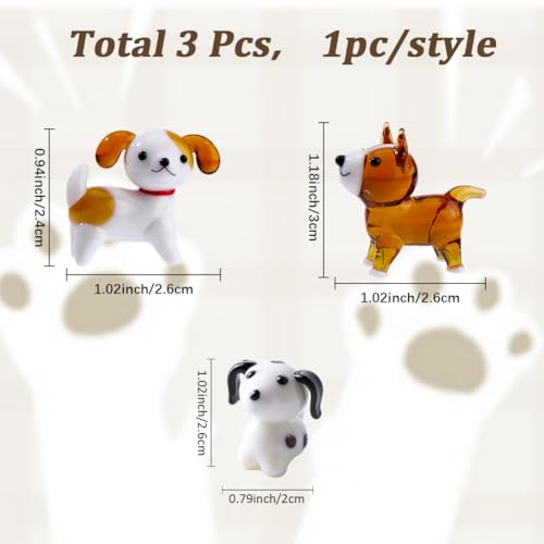 Set of 3 Hand Blown Glass Dog Figurines Tiny Animal Decor Gift