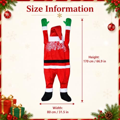 Large Outdoor Hanging Santa Claus Christmas Decor - Life Size Holiday Ornament
