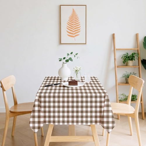 4 Pack Disposable Gingham Tablecloths - Brown & White Checkered 54x108 Inches for Parties