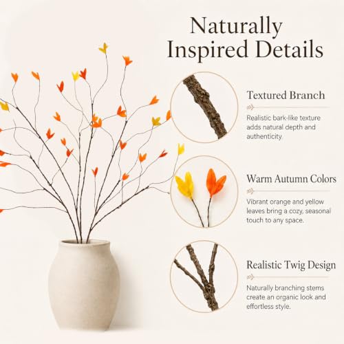 Artificial Fall Branch Stems - 3-Pack, 29.5 Inch Red Autumn Decor