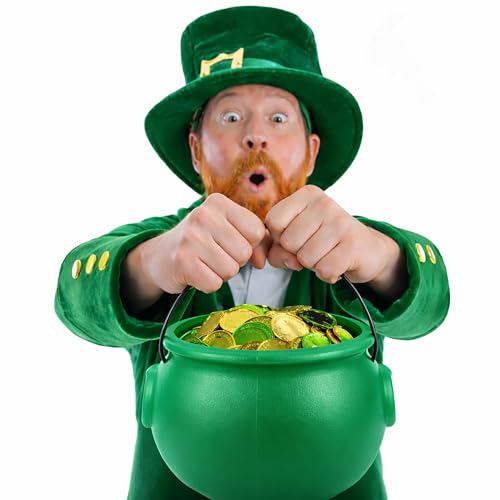 Green Cauldron Pot for St. Patrick's Day & Party Decorations - 8 Inch Plastic