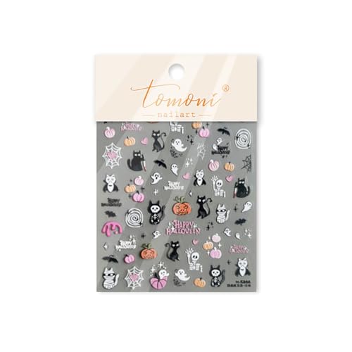 Gothic Halloween Cat Nail Stickers - 5D Embossed Ghost & Pumpkin Design (Variation of THIS listing)