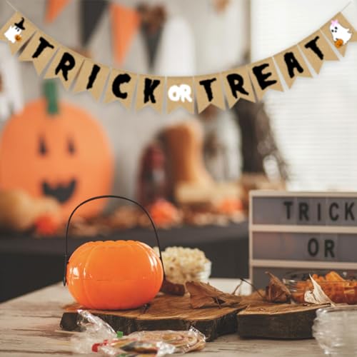 Halloween Trick or Treat Burlap Banner Ghost Pumpkin Bunting Decoration
