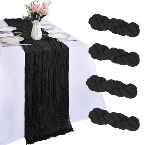 Black Cheesecloth Table Runner 10Ft - 4 Pack 23 x 120 Inches - Elegant Decor