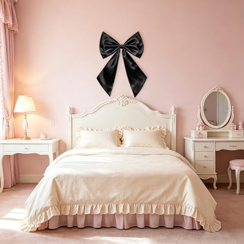 Black Satin Double Layer Bow Decor - 30x20 Inches, Home & Party Decor