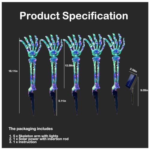 5-Pack Solar Halloween Skeleton Arm Stake Lights - Purple & Green Outdoor Pathway Decor