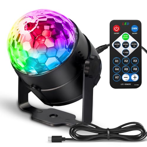 Disco Ball DJ Party Lights 7 Modes Sound Activated with Remote Control - 1 Pack