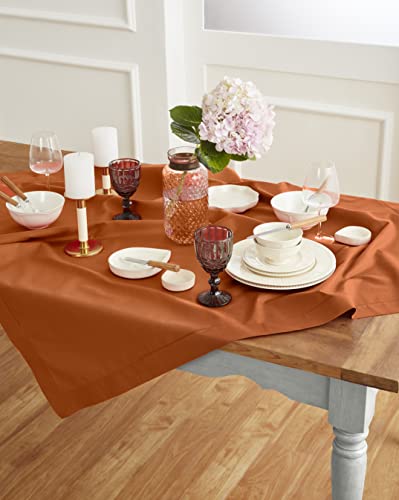 Cotton Linen Table Cloth 52 x 52 in Cinnamon Hemstitch - Handmade Home Decor