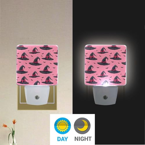 Witch LED Night Light Set of 2 - Spooky Halloween Decor with Pink Bow