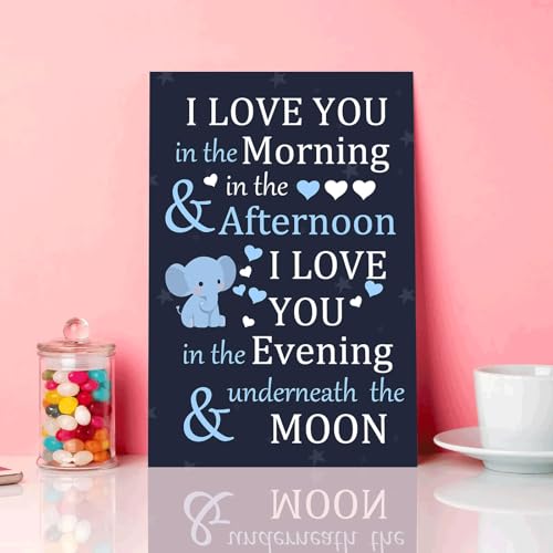Baby Elephant Nursery Wall Art - Framed Canvas Painting 8x12 Inches - Elephant Bedroom Decor - Variation of 12"L x 8"W Elephant Wall Decor