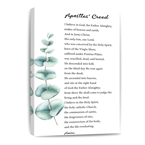 Christian Canvas Wall Art - Apostles Creed Religious Poster, 8 x 12 Inches, White Frame