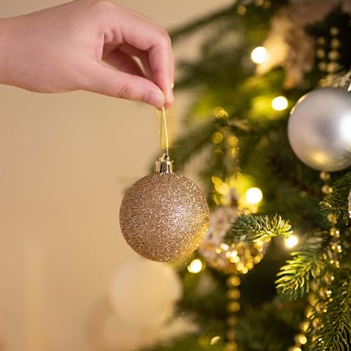 Christmas Tree Ornaments Set - Holiday Ball Decorations, 2-Piece Bundle