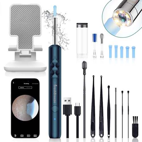 Ear Wax Removal Tool with Camera & Light - Blue 8-Piece Ear Cleaning Kit for iOS & Android