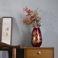 9 Inch Glossy Vintage Ceramic Vase with Floral Design - Wine Red