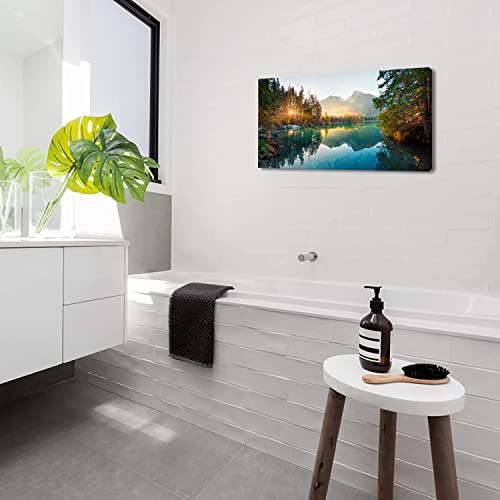 Autumn Lake Canvas Wall Art 40x20 Inches - Colorful Summer Landscape Print