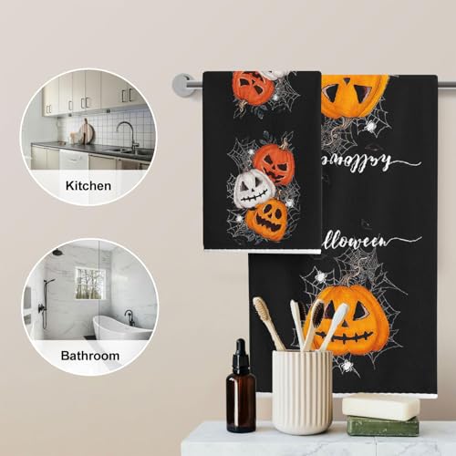 Halloween Black Pumpkin Dish Towels Set of 2 - Spider Web Hand Towels 18x26 F