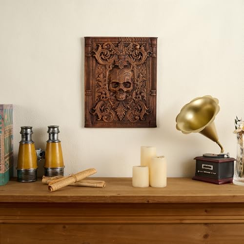 Handmade Wooden Skull Wall Decor for Halloween Christmas 11.8"L x 9.4"W - Gothic Home Accent