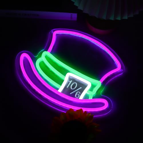 Purple Mad Hatter Neon Sign Wall Decor Dimmable LED Light for Bedroom & Party